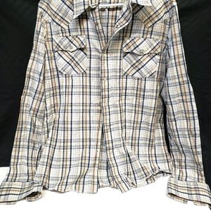 Vintage Hollister '04 Pearl Snap button up, sz L, tan/cream